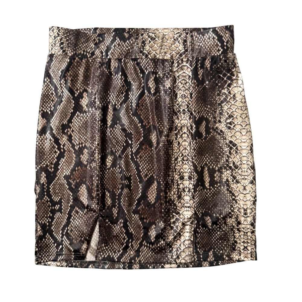 Snakeskin Front Split Bodycon Mini Skirt Size S Brown Animal Print Night‎ Out